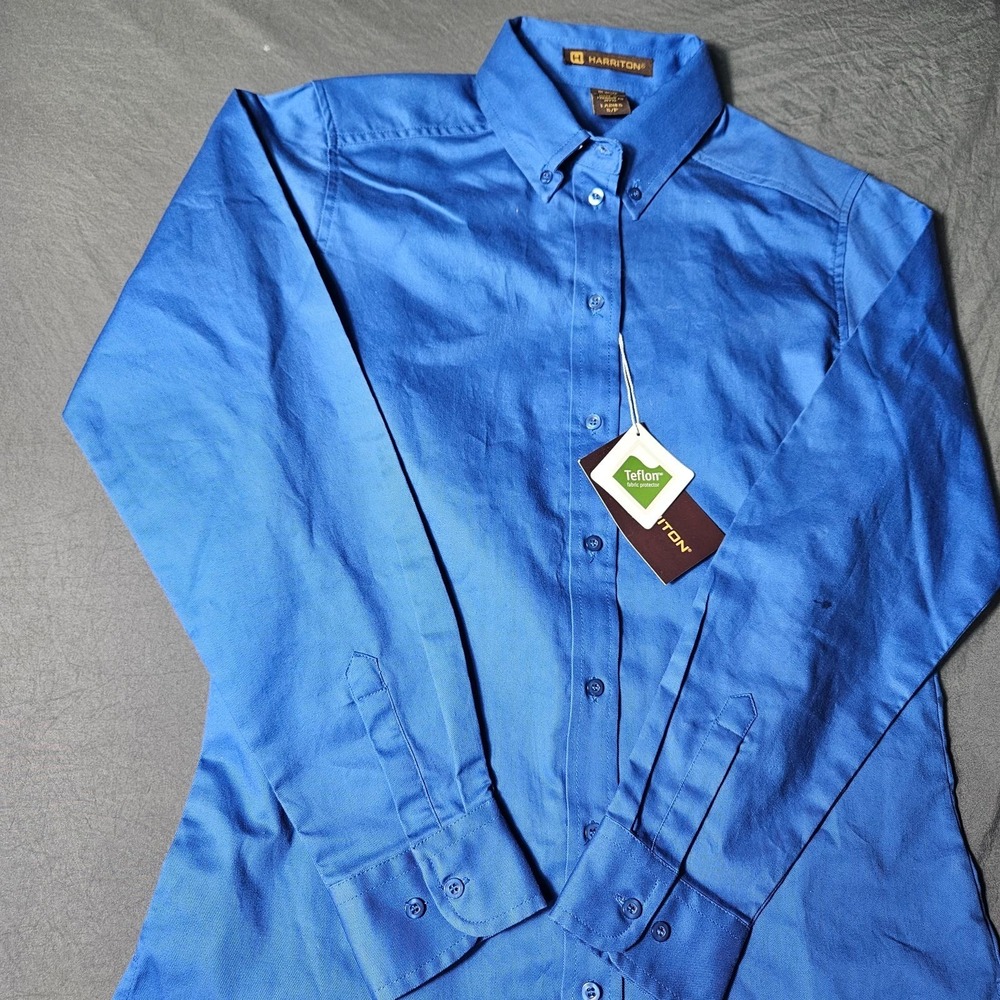 Harriton Womens Royal Blue Long Sleeve Button Down Oxford Shirt Size S New Tags